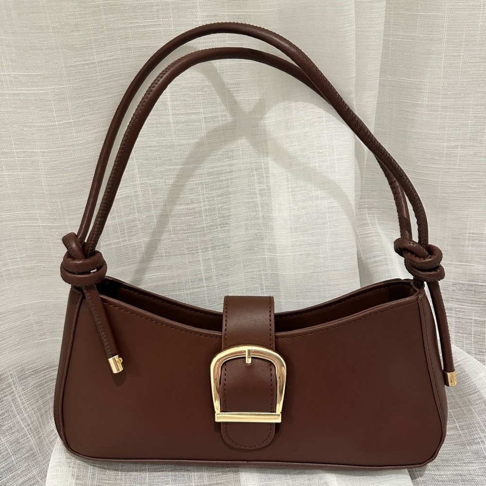 Chic Brown Shoulder Bag with Gold Buckle - Never been used!